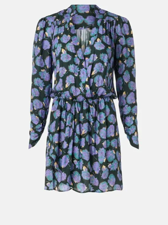 Zadig & Voltaire Reveal Roses Mini Dress Drop Waist V neck Lavender Floral wrap - Picture 2 of 10